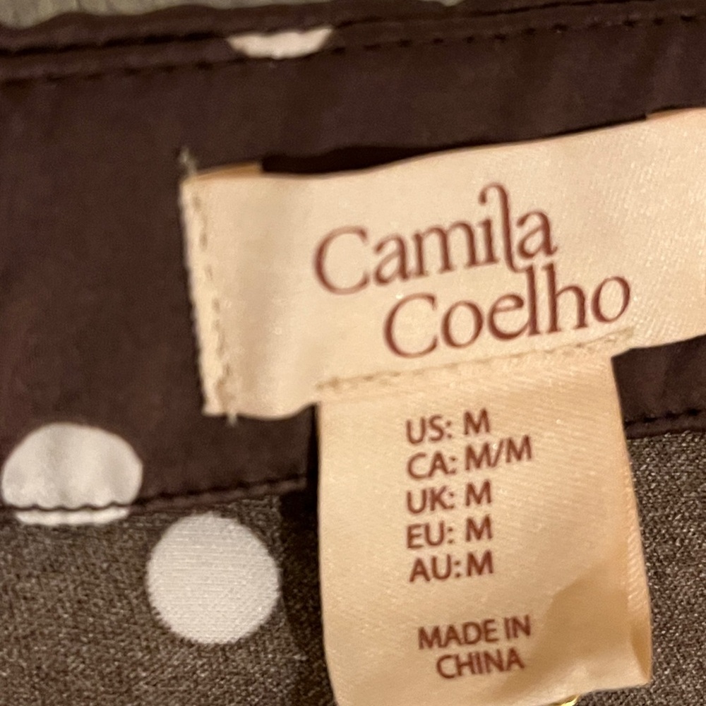 Camila Coelho wide leg polka dot satin pants. Stretchy waist. Brown white M. NWT - Picture 11 of 12